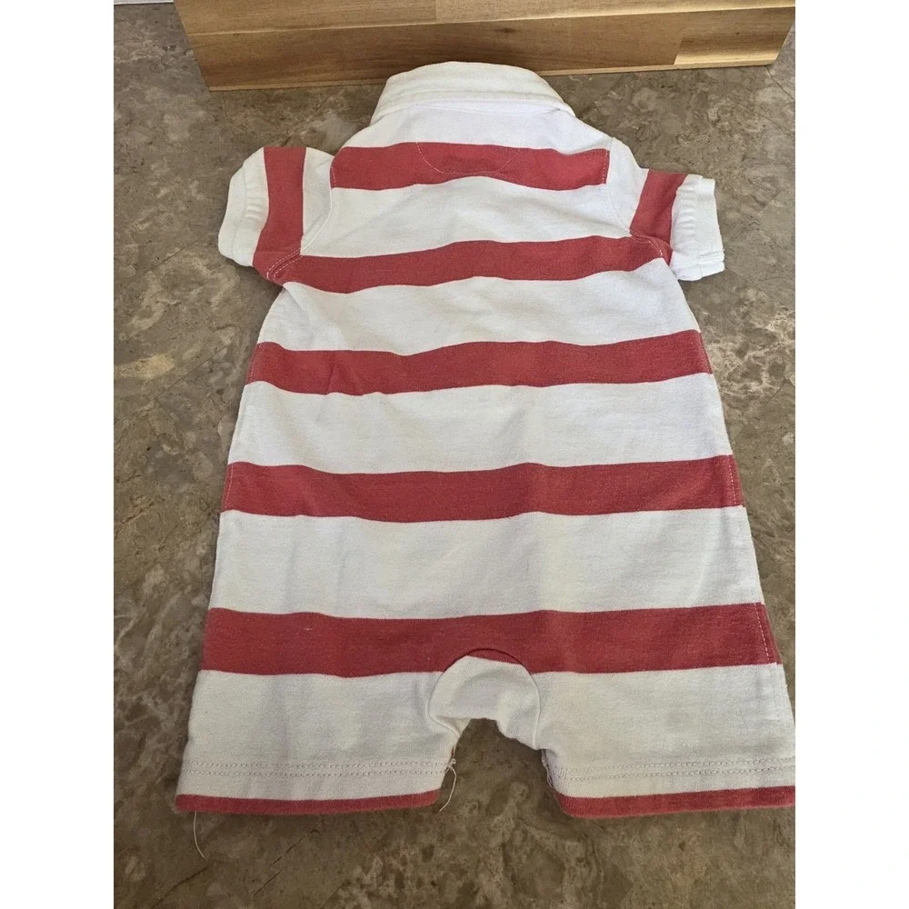 Ralph Lauren Polo Girls Red White Striped‎ One Piece Jumper 3 Months L Patriotic